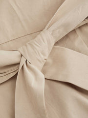 100% Cotton V-neck Ruched Knotted Wrap Midi Dress