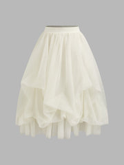 Voluminous Mesh Mid Rise Ruffle Tulle Maxi Skirt