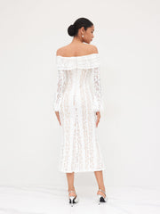 Lace Off-shoulder Floral Knotted Maxi Dress & FAUX LEATHER POINTED TOE HEELS
