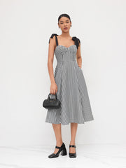 Sweetheart Gingham Bowknot Midi Dress