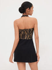 Lace Halter Neckline Floral Mini Dress