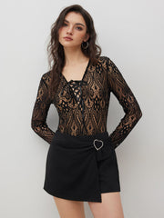 Lace V-neck Knotted Bodysuit