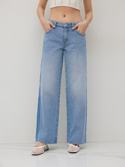 Cider Denim Low Rise Raw Trim Straight Leg Jeans