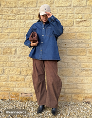 Corduroy Mid Rise Solid Pocket Barrel-leg Trousers
