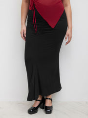 Mid Rise Solid Ruched Maxi Skirt Curve & Plus