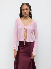 Solid Textured Knotted Cardigan