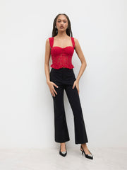 Lace Bowknot Lettuce Trim Corset Crop Tank Top