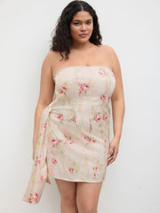 Satin Floral Draped Bandeau Mini Dress Curve & Plus