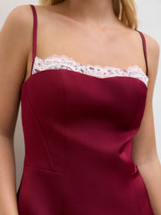 U-neckline Lace Trim Mini Dress