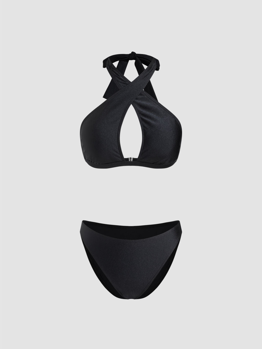 Halter Neckline Criss Cross Cut Out Cheeky Bikini Set