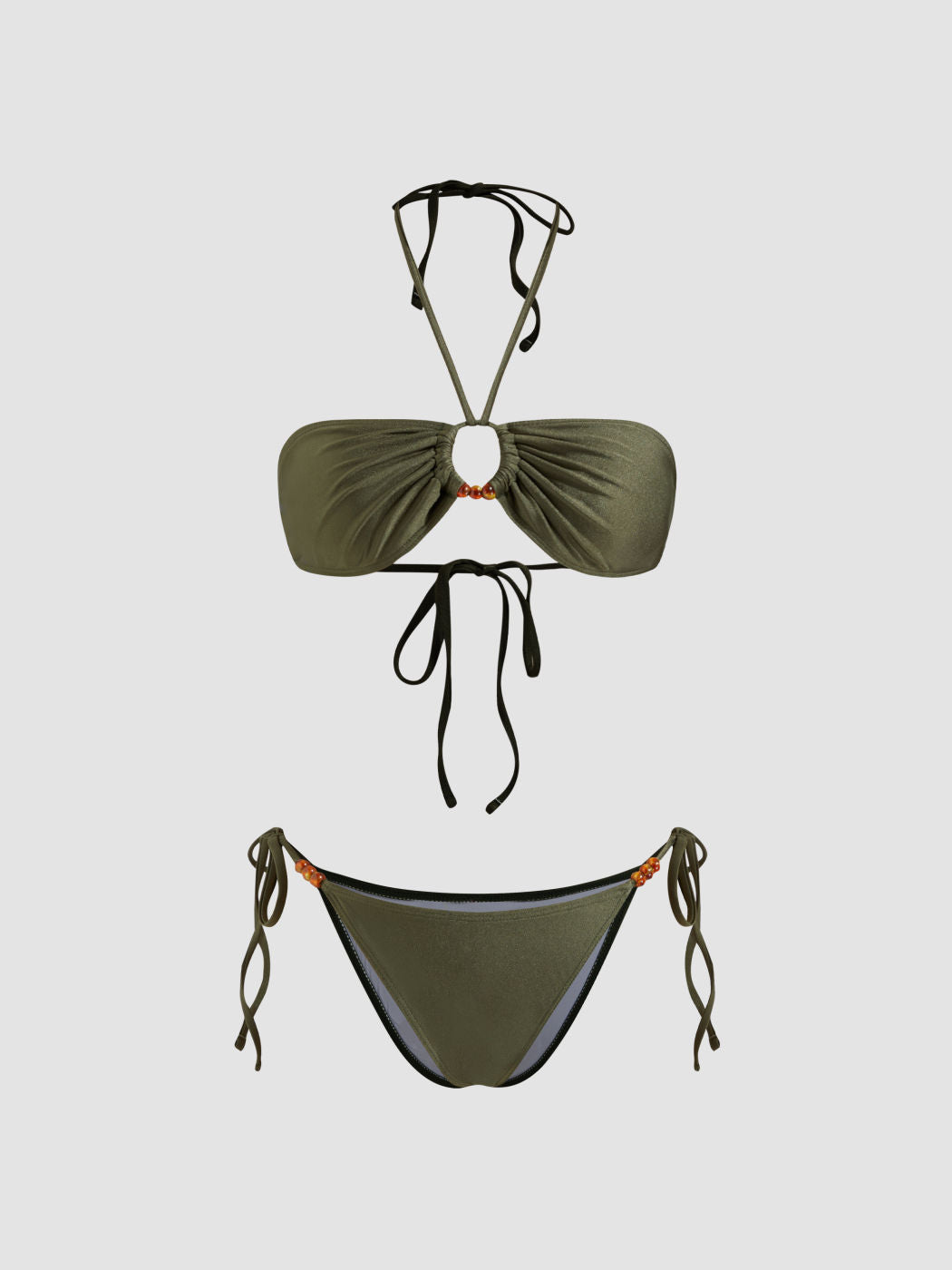 Halter Neckline O-Ring Beaded Cheeky Bikini Set