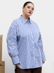 Cotton-blend Polo Stripe Oversized Shirt Curve & Plus