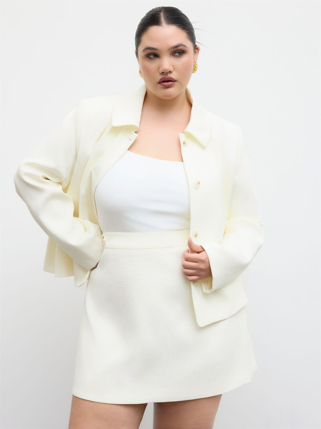 Mid Rise Button Detail Mini Skirt