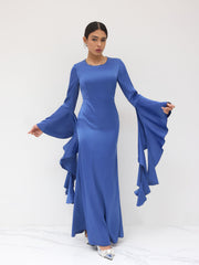 Satin Ruffle Hem Sleeve Maxi Dress