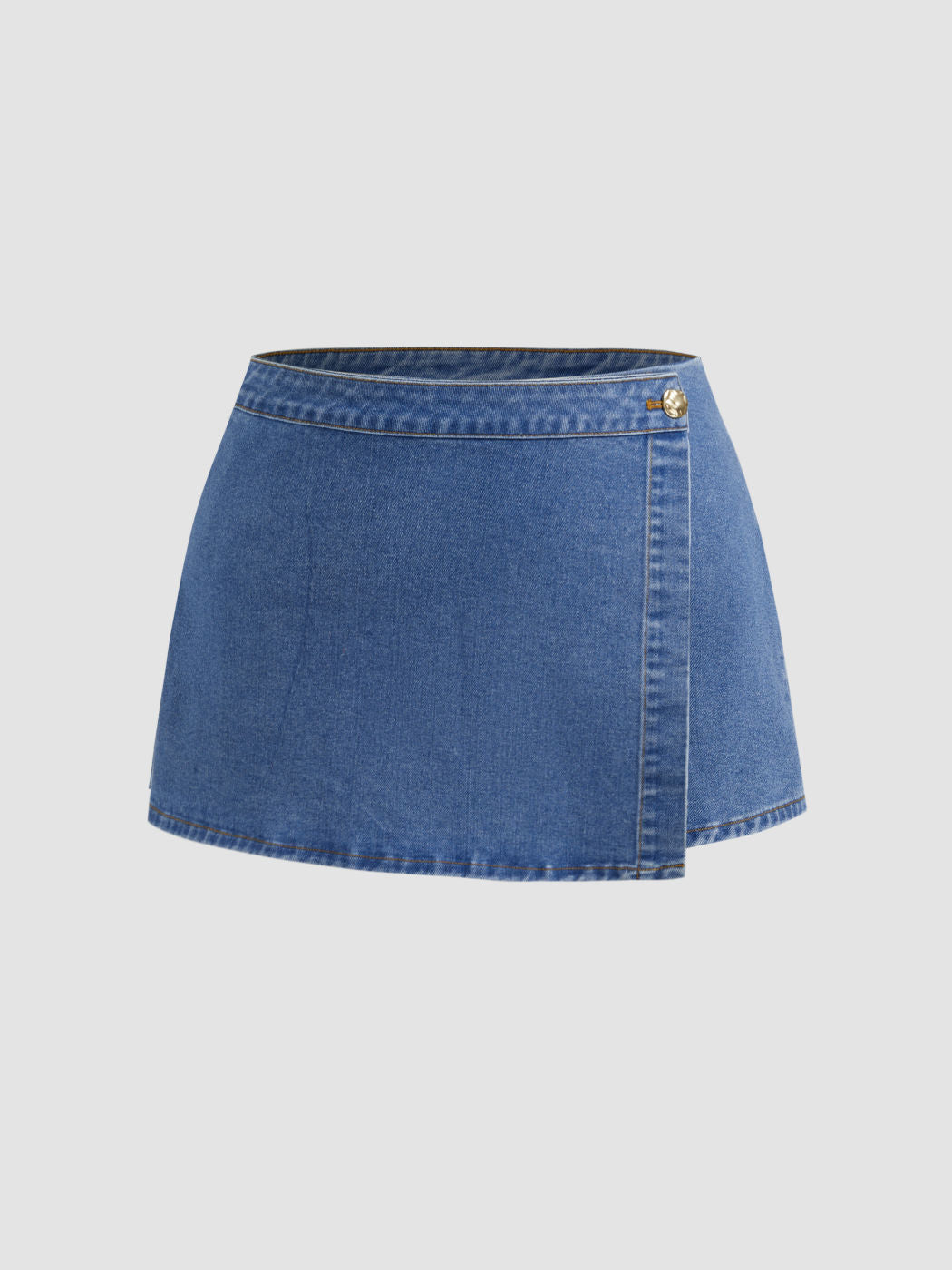 High Stretch Denim Mid Rise Wrap Micro Mini Skort Curve & Plus