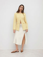 Round Neckline Button Up Split Blazer