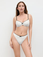 V-neck Polka Dot Bowknot Underwire Cheeky Bikini Set