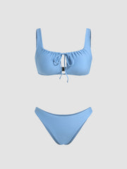 Square Neck Cut Out Drawstring Bracelet Cheeky Bikini Set