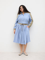 Mid Rise Knotted Contrasting Binding Pleated Midi Skirt Curve & Plus