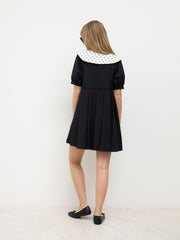 Pleated Mini Dress With Detachable Polka Dot Peter Pan Collar
