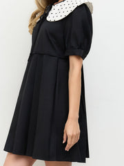 Pleated Mini Dress With Detachable Polka Dot Peter Pan Collar