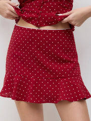 Low Rise Polka Dot Ruffle Mini Skirt