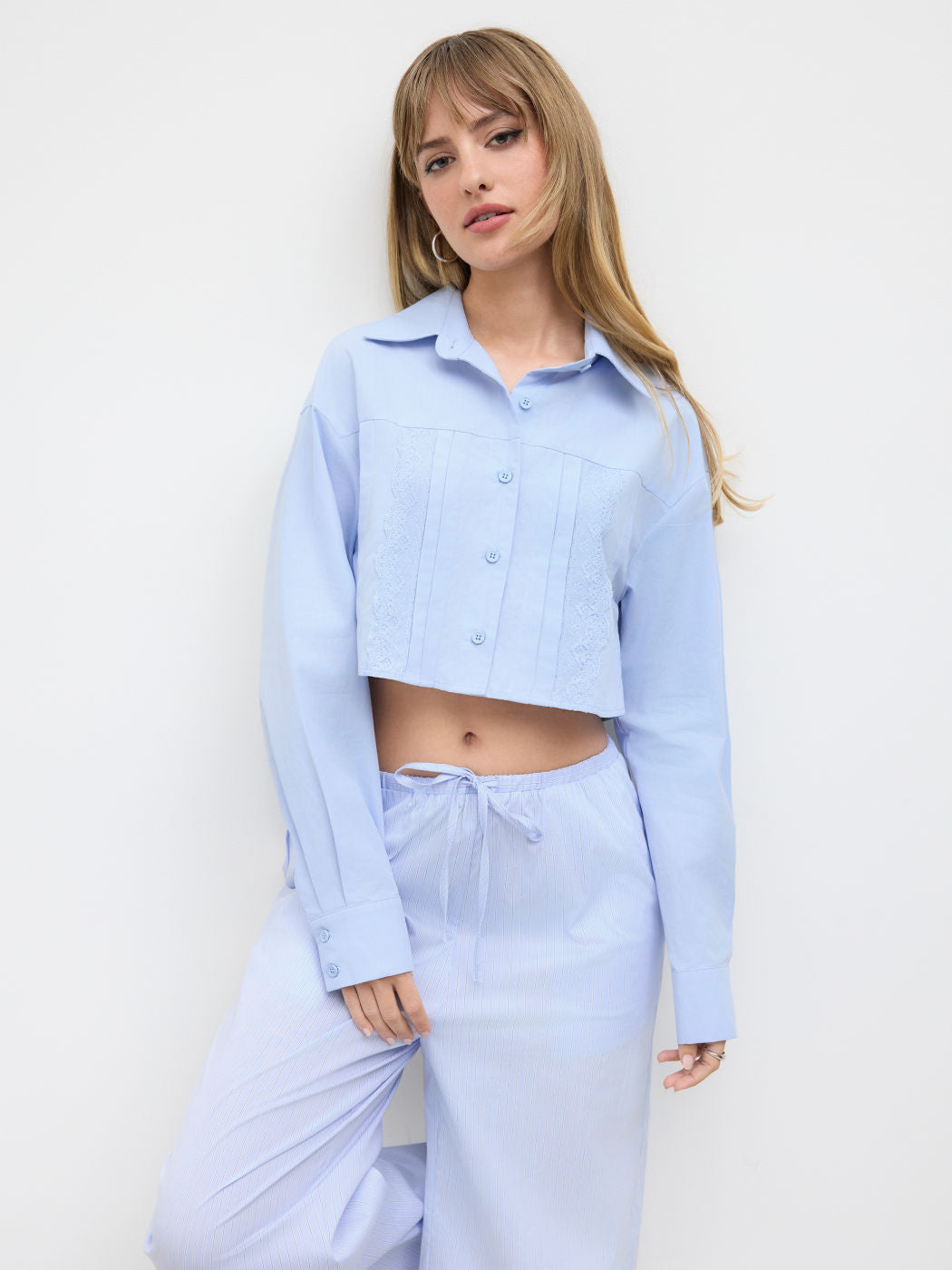 100% Cotton Lace Pleated Crop Shirt