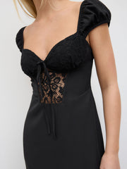 Satin Sweetheart Lace Patched Maxi Dress