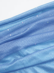 Square Neck Solid Glitter Knotted Mini Dress