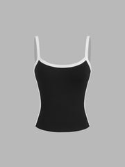 U-neckline Two Tone Cami Top & Cotton-blend Low Rise Knotted Mini Skort
