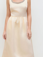 Satin Square Neck Rhinestone Maxi Dress
