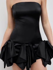 Satin Bowknot Bandeau Mini Dress With Adjustable Straps