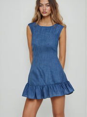 Backless Bowknot Ruffle Hem Mini Dress