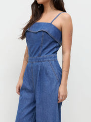 Denim Fold Over Wide Leg Jumpsuit