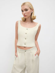 Tweed Square Neck Tank Crop Top