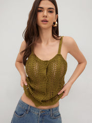 Knitted U-neckline Hollow Out Cami Top
