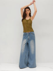 Knitted U-neckline Hollow Out Cami Top