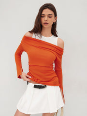 Knit Off-shoulder Ruched Top & Solid Tank Top