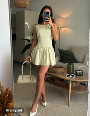 Boat Neck Gingham Ruffle Hem Mini Dress