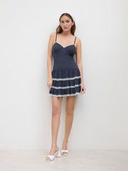 Sweetheart Polka Dot Lace Tiered Mini Dress