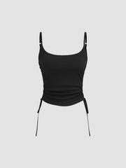 Drawstring Crop Cami Top & Low Rise Drawstring Micro Shorts Set