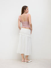 Cotton-blend Mid Rise Shirred Midi Skirt
