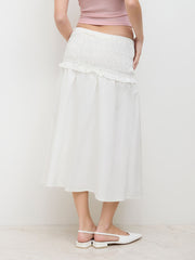 Cotton-blend Mid Rise Shirred Midi Skirt