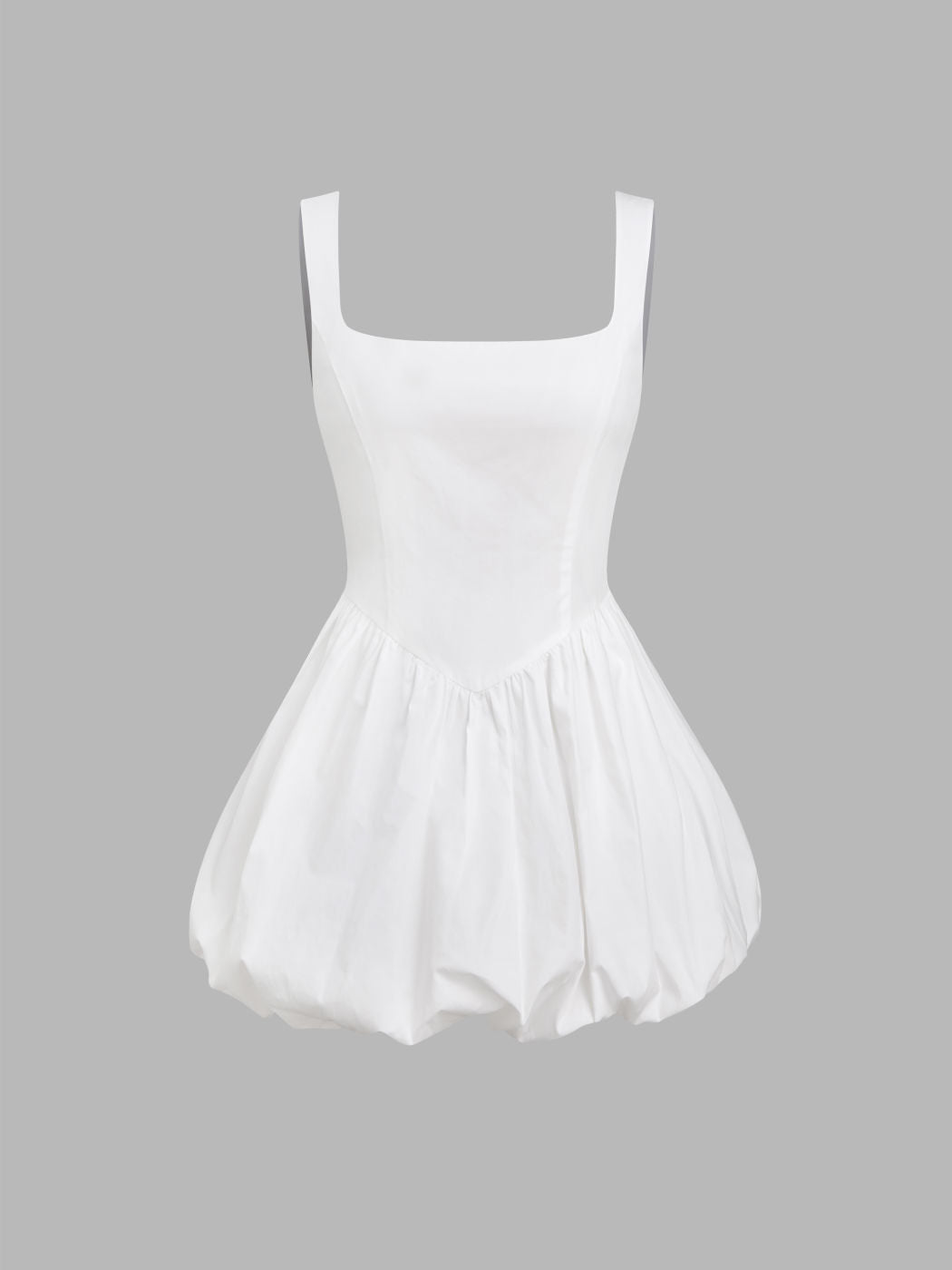 Cotton U-neckline Lace Up Tie Back Bubble Hem Mini Dress