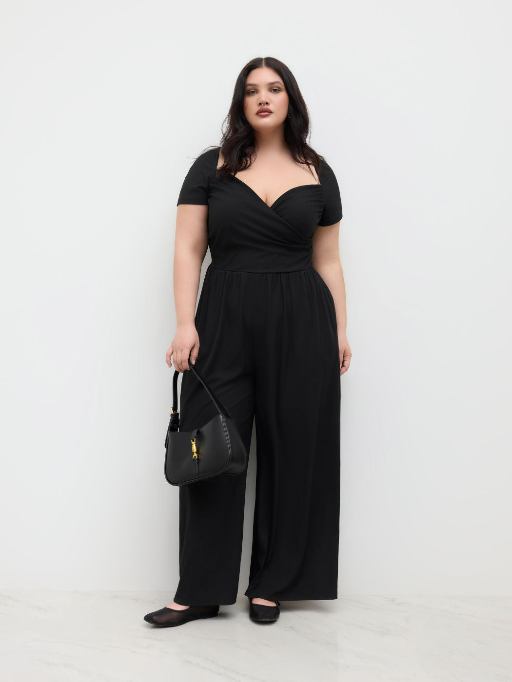 V-neck Ruched Straight Leg Jumpsuit Curve & Plus