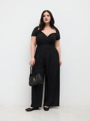 V-neck Ruched Straight Leg Jumpsuit Curve & Plus