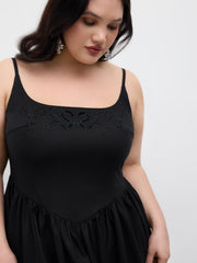 Linen-blend Square Neck Broderie Anglaise Ruffle Maxi Dress Curve & Plus