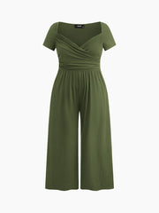 V-neck Ruched Straight Leg Jumpsuit Curve & Plus