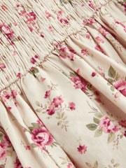 100% Cotton Floral Ruched Bandeau Mini Dress