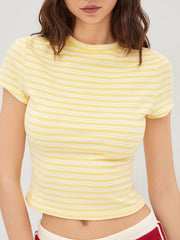 Round Neckline Stripe Short Sleeve Tee